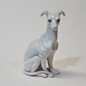 Vintage Art Deco Blue Eyed Saluki Greyhound Dog Figurine - White Porcelain Japan
